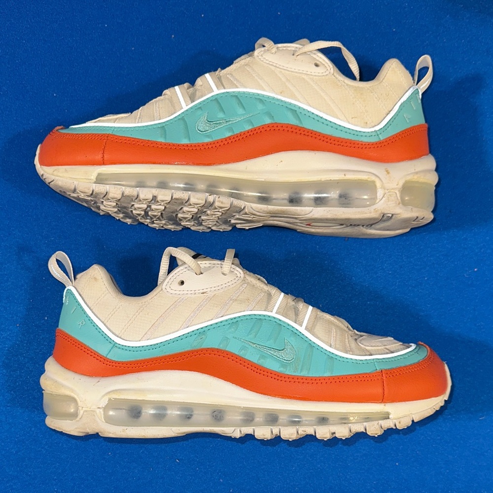 Nike Air Max 98 women’s Beige, Turquoise, and Orange